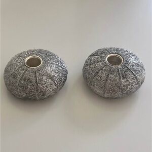 Set of 2 Silver Sea Urchin Taper Candle Holders